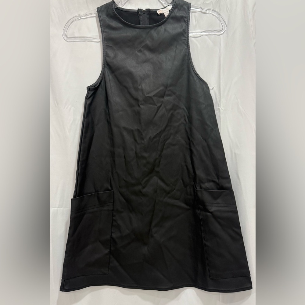 GB Gianni Bini Girl's Faux Leather Mini Dress Sleeveless Zip Back Black Size 12